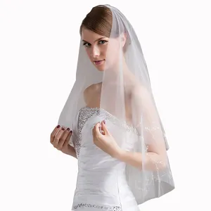 V0815W1-1Hot Sale Beautiful Beaded Bridal Veils for Wedding