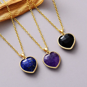 Collar con Colgante de Piedra Natural en Forma de Corazón, Chapado en Oro de 18K, Lapislázuli, Amatista, Ágata Negra, Joyería de Regalo - Product Image 1