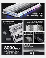 Teclado Mecánico Inalámbrico para Juegos Mercury K1 75 OEM ODM, Retroiluminación RGB, Montaje Gasket, Interruptores Lineales Intercambiables en Caliente, Sonido Cremoso K
