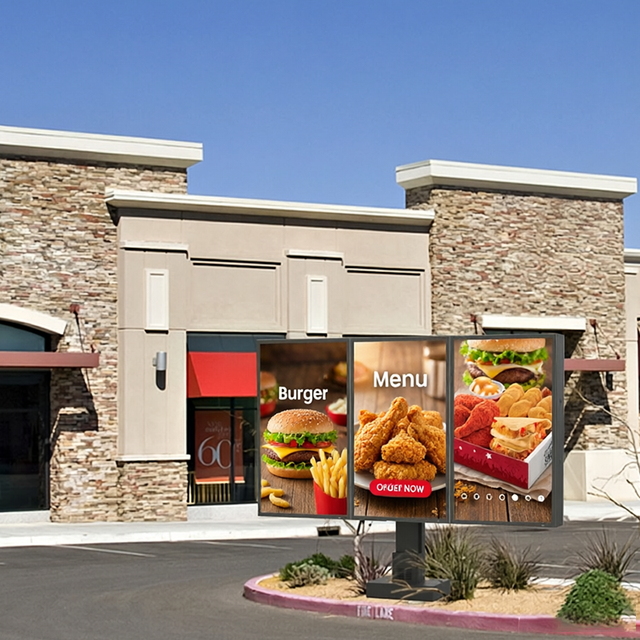 Sunlight Readable IP65 Waterproof Outdoor Drive-Thru Display Commercial 4K Digital Menu Board High Brightness 2500 Nits LCD