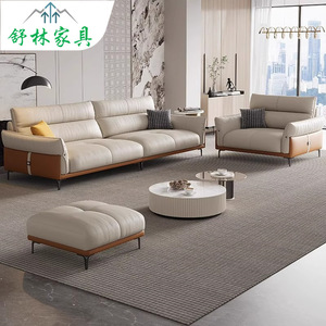Italian Minimalist <b>Sofa</b> L-Shaped Genuine Leather Modern Living Room Furniture Light Luxury Home Use Upholstered - Product Image 1