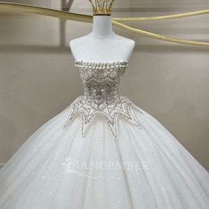 JFH95 Royal Boat Neck <b>Glitter</b> Wedding Bridal <b>Ball</b> Gown Dresses With Train - Product Image 3