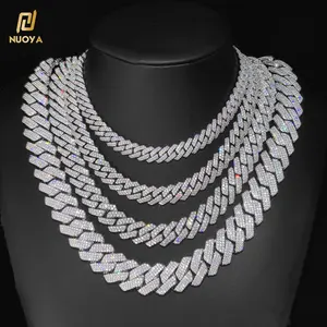 Hip Hop Jewelry 8/10/12/15/20mm Diamond Cuban Link Necklace For Men Silver Plated Miami Cuban Iced Out Cz Prong Cuban Link Chain