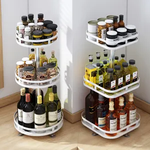 Square/round metal wholesale 3 tier shelf kitchen revolving rotating standing spice rack organizer storage for cabinet