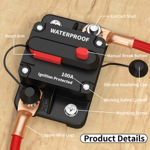 Waterproof Circuit <strong>Breaker</strong> 100A 12-48V DC Circuit <strong>Breaker</strong> Manual <strong>Reset</strong> Battery Circuit <strong>Breaker</strong> for Audio/Video System Boat Truck - Product Image 4
