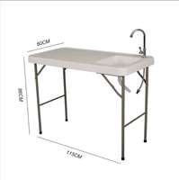 Planche de découpe et de nettoyage pliable en plastique blanc pour camping et extérieur, avec évier et robinet intégrés