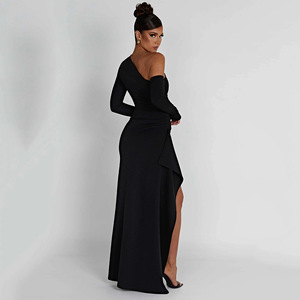 Robe de soirée asymétrique à manches longues, dos nu, fente haute, pour femme, robe de soirée longue et formelle - Product Image 3