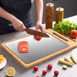 เขียงไม้ไผ่สแตนเลสทรงสี่เหลี่ยมผืนผ้าสองด้านสำหรับใช้ในครัว - Product Image 4