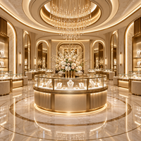 Agencement commercial de magasin de bijoux de luxe exclusif avec éclairage LED, vitrines et comptoirs en marbre