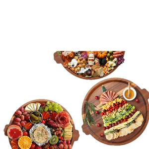 Vintage acacia wood <b>tray</b>, round coffee bread pastry fruit <b>tray</b>, <b>dinner</b> plate, household wooden <b>tray</b> - Product Image 4