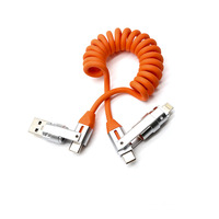 4-in-1 1.2m PU kawat 240W pengisian cepat USB 3.1 Zink Alloy Tipe C Micro Adapter pegas kabel Data serbaguna untuk penggunaan mudah