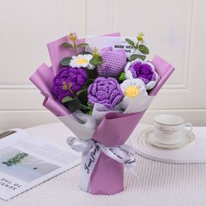 Bouquet de roses au crochet DAMAI, fleurs en fil faites à la main, arrangement floral artificiel pour la décoration de la maison, cadeau - Product Image 3