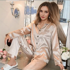 Yeni varış kadın saten pijama setleri kadın ev giyim pijama 2 parça pijama gece takım elbise giymek için Lady - Product Image 5