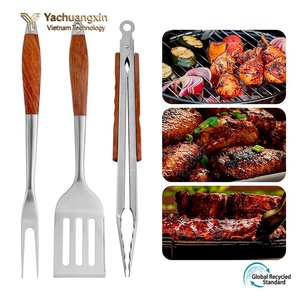 Barbecue <b>Tool</b> Set Stainless Steel Barbecue <b>Tool</b> <b>BBQ</b> Outdoor Multi Combination Three piece Wooden Handle - Product Image 4