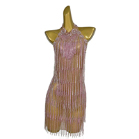 Robe moulante sexy avec strass pour cocktail d'anniversaire pour femme Spectacle de danse latine Robe à pompons pour femmes Robe de soirée dos nu pour boîte de nuit et bal de promo
