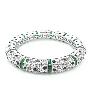 Men's 925 <b>Silver</b> Rhodium Plated Moissanite <b>Bangle</b> Round Brilliant Cut Pave Setting Geometric Luxury <b>Bracelet</b> - Product Image 2