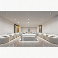 Vitrine de présentation de bijoux blanche de luxe, design moderne pour aménagement de boutique, comptoir de magasin avec éclairage LED