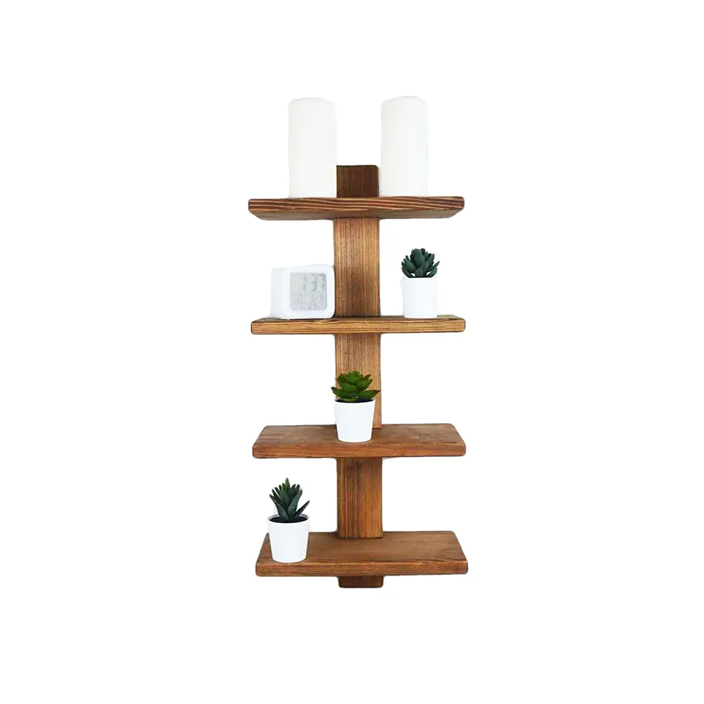 Estante Vertical de madera Natural para pared, estante de almacenamiento multifuncional montado en la pared para dormitorio, cocina y baño, 4 piezas