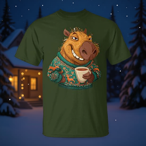 T-shirt con faccina di capibara per la notte di Natale, design natalizio, vestibilità unisex per adulti - Product Image 3