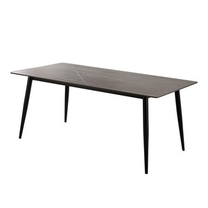 Table de salle à manger en quartzite 1,8 m 6 places, style minimaliste noir, or et marron, résistante aux taches, facile à nettoyer, ensemble table et chaises pour restaurant - Product Image 6