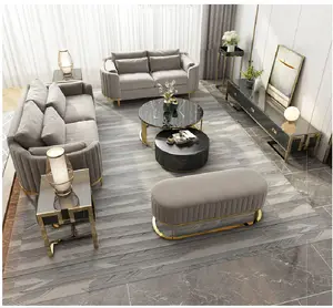 Italiaanse Stijl Dubai Luxe Stoffen Bank Woonkamer Bank Meubels Gebogen Dressoir Huis Sofa Set1 + 2 + 3
