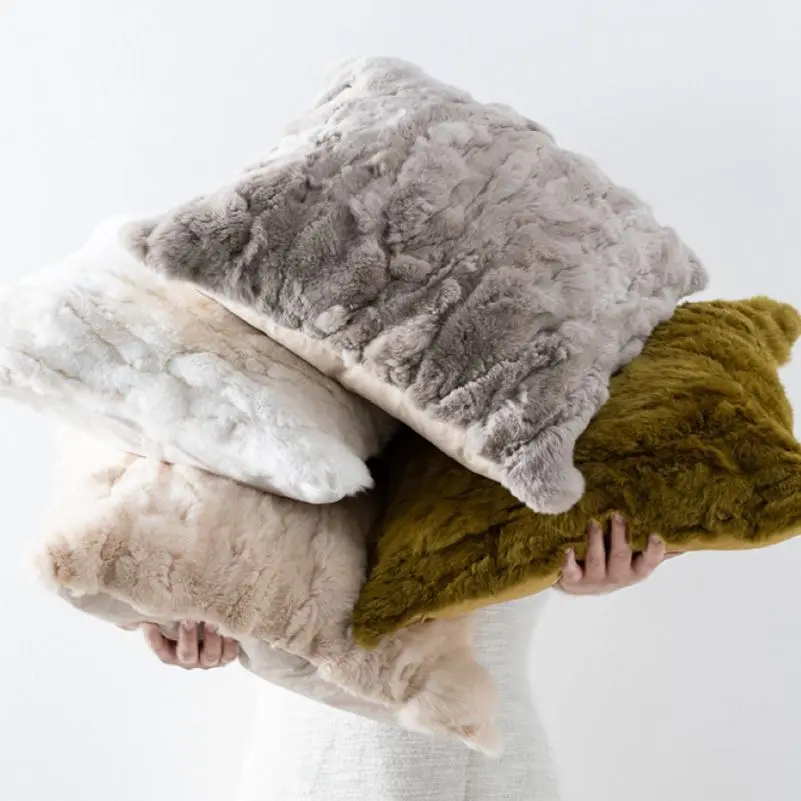 Luxury cushion cover Real Rabbit Fur Pillow cover sofa throw pillow case Cushion Cover for home decor