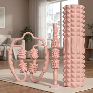 Ensemble de rouleaux en mousse rose texturés pour massage, bâton de yoga, barre de méridiens, récupération musculaire pour la maison, la salle de sport et le Pilates - Product Image 1