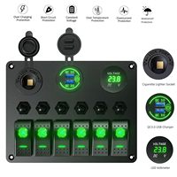 Kombinasi kontrol sirkuit 12 24V Voltmeter Digital LED, Panel saklar Rocker mobil antiair Port USB ganda untuk Bus perahu