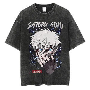 Jersey de algodón de verano Harajuku inspirado en Anime, camiseta de manga corta con técnica de lavado ácido, estampado de pantalla, suelto, largo, Formal Cool - Product Image 3