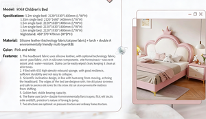 Letto singolo per <span class=keywords><strong>ragazze</strong></span> in pino con dimensioni personalizzabili (1.2m-1.8m), design <span class=keywords><strong>a</strong></span> zampa di gatto in pelle siliconica, modello Cloud Princess - Product Image 6