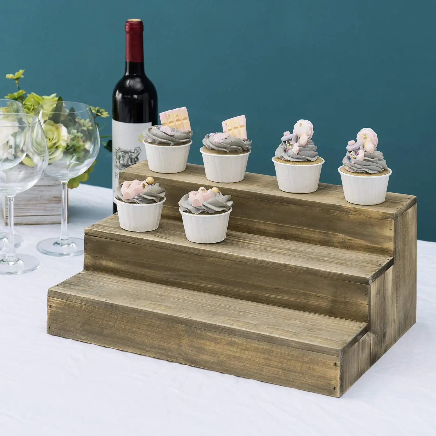Schlussverkauf hölzerne Regalregale 3-Schichten braun wiederverwerteter Stil Holz Dessertständer Cupcake Riser Schau-Regal gewürzregale