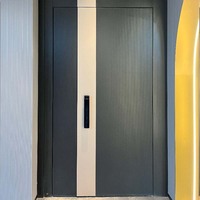 Porte d'entrée extérieure de sécurité moderne en acier inoxydable, anti-effraction, anti-balles, étanche, avec pivot à lignes géométriques pour maison et villa