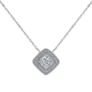 Dylam Women Fine Jewelry S925 Silver Rhodium Plated Daily Dress Up Decoration Square 8A Cubic Zirconia Pendant Necklace