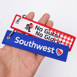 Fashion Promotional Brand Name Double Sided Logo Text Embroidery Jet Tag Keychain <b>Key</b> <b>Ring</b> <b>Custom</b> Accessories Keyring Tags - Product Image 3