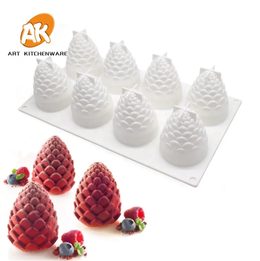 Siliconen Mal Mousse Cake Mallen Taart Tools Pastry Bakken Tools Zeep Mallen Ak 8 Holtes Pine Cone 3D Wit MC-41