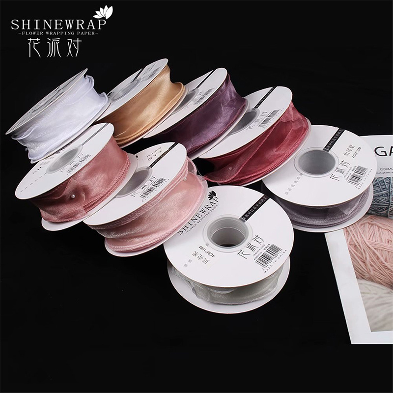 Shinewrap Factory Low Price 4CM*10Yard Gauze Colored Fabric Ribbon Florist Flower Package Ribbon Gift Box Ribbon High Quality
