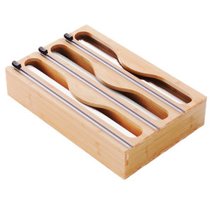 Distributeur mural multi-niveaux pour film alimentaire, boîte de <span class=keywords><strong>rangement</strong></span> en bambou pour papier d'aluminium avec coupe bidirectionnel pour ustensiles de cuisine - Product Image 1