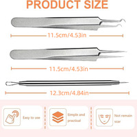 Kit de 3 pinces à épiler en acier inoxydable pour éliminer les points noirs, extracteur de comédons, outil pour éliminer les boutons, pour le soin de la peau du visage
