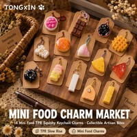 TONGXIN Mignon Porte-clés Miniature Alimentaire 14 Pièces en TPR, Jouet Squishy à Remontée Lente, Jouet Anti-stress de Bureau, Cadeau, Vente en Gros, OEM