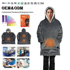 Heated <strong>Hoodie</strong> for Home Office 3 Heating Levels USB Electric Wearable Blanket Oversized Flannel Fleece <strong>Snuggie</strong> Blanket - Product Image 1