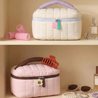 Sac de maquillage esthétique en nylon, avec poignée souple, fermeture éclair, grande capacité, durable, pour étudiants, tendance, couleur pastel, cosmétique