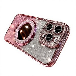 เคสโทรศัพท์มือถือ iPhone16 แบบแม่เหล็กพร้อมขอบกลิตเตอร์ ประดับเพชร ดีไซน์กระจกใสเคลือบเงา - Product Image 1