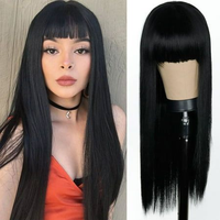 Perruque fabriquée à la machine sans dentelle, dentelle transparente, 10-26 pouces, perruque lisse avec frange, densité 210%, cheveux humains brésiliens, pour femmes noires