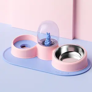 Non-Slip Silicone Bottom Mat Pets Double Bowls Water Bottles Combined Pets Feeders