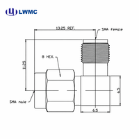 Adaptador de ángulo recto LWMC SMA macho a hembra, pasivo, sin montaje, 1.25:1, conector RF chapado en oro, cuerpo de acero inoxidable, hasta 18 GHz