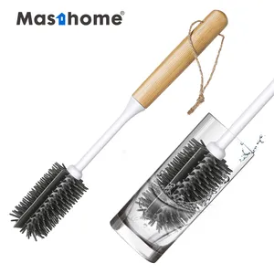 Masthome Vente Chaude Tpr & Bamboo Série Bouteille Brosse De Nettoyage Silicone Caoutchouc Bébé Bouteille Brosse