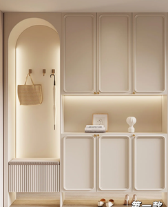 Armoire d'entrée de style <span class=keywords><strong>scandinave</strong></span> avec éclairage LED et banc à chaussures Armoire d'entrée beige de luxe pour appartement de luxe - Product Image 5