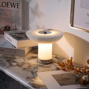Alabaster Table Lamp Metal Nordic Modern Luxury Villa Bedroom Bedside Hotel Desk Stone Mushroom Art Decorative Night <b>Light</b> - Product Image 3