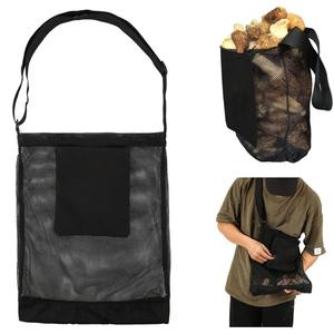 Sac de rangement en maille pour l'extérieur, noir, pliable, grande capacité, sac à bandoulière portable pour la cueillette de champignons et de fruits, 2-3 compartiments - Product Image 5