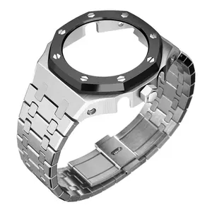 लक्जरी रबर स्ट्रैप धातु बेज़ेल पार्ट्स सामान घड़ी के लिए मॉड किट स्टेनलेस स्टील केस